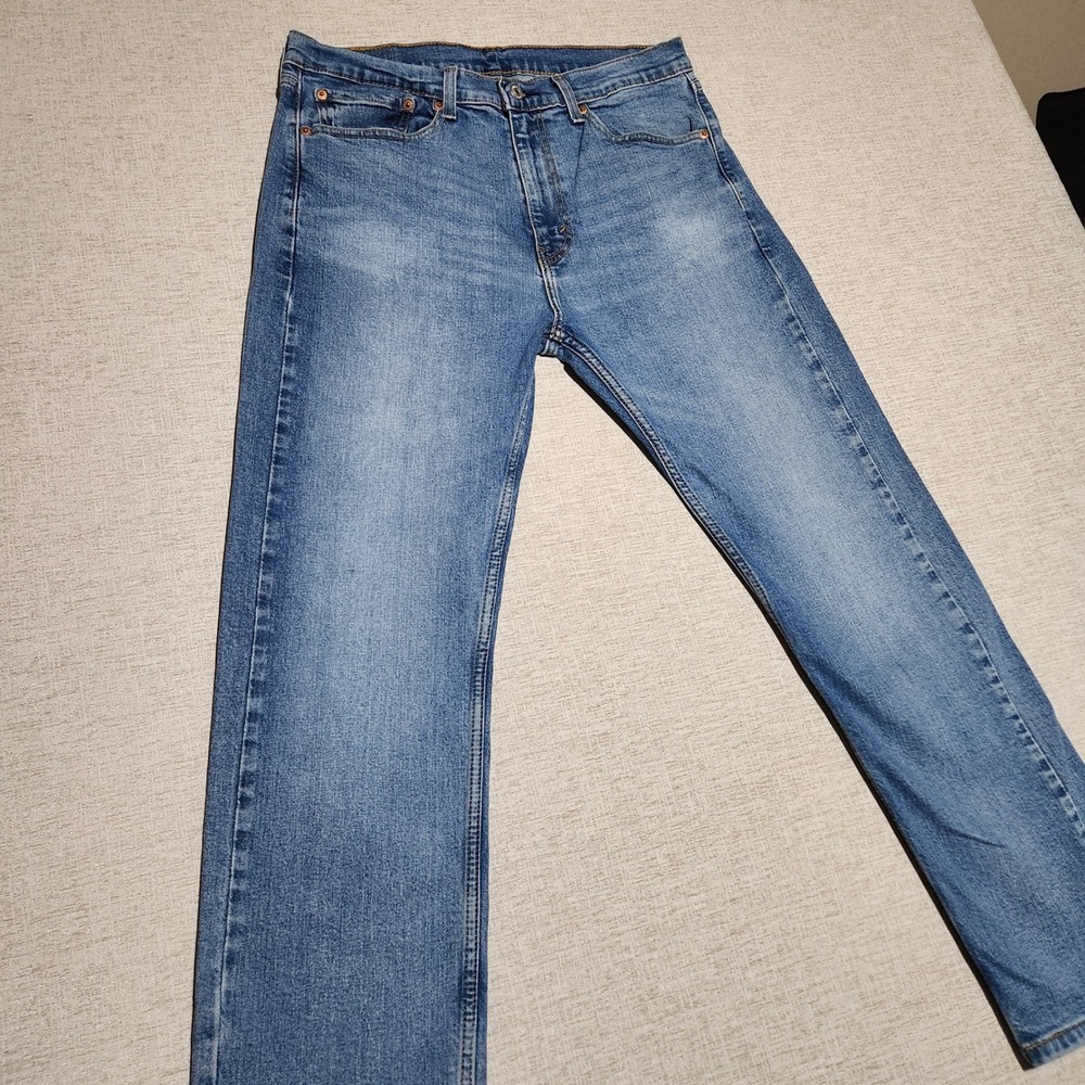 Levis 505 Regular Fit Jeans Mens 34x30 Blue Medium Wash Straight Leg Stretch